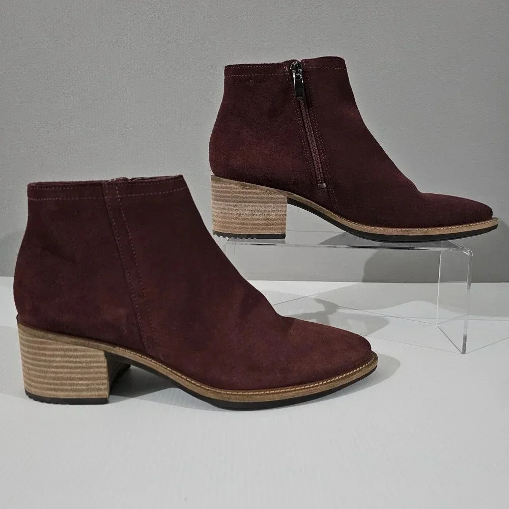 Ecco Shape 35 Sartorelle Ankle Boot EU 39 Red Suede Water Resistant Heel NEW